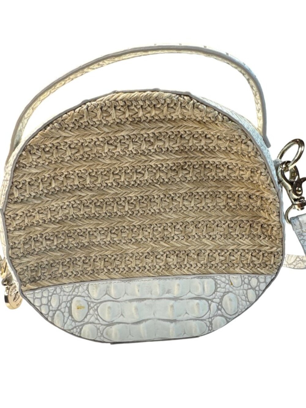 Brahmin Straw & Croc-Embossed Leather Round Crossbody Bag With Adjustable Strap - Picture 5 of 13